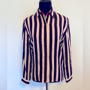 Talbots Black Cream And Maroon Silk Shirt